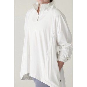 NEW Athleta Advantage Poplin Top Large White Breathable Zip Pockets Ventilation